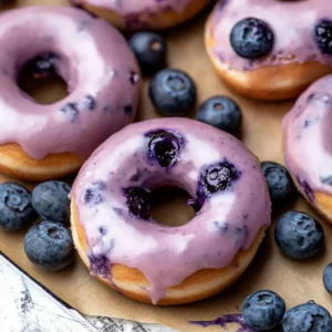 Baked blueberry cake donuts with glaze