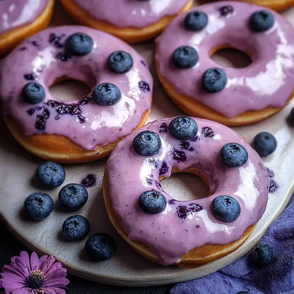 Close-up of blueberry cake donut