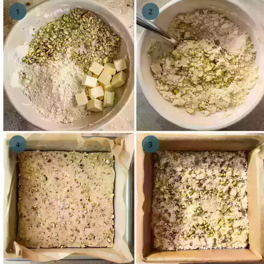 Step-by-step preparation of pistachio crust for lemon bars