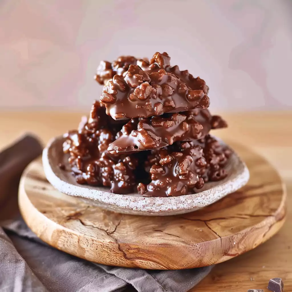 Rice chocolate cakes stacked with almond butter and dark chocolate