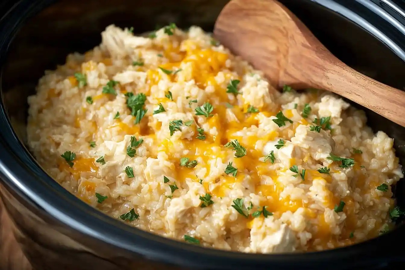 Delightful Cheesy Crock Pot Chicken and Rice