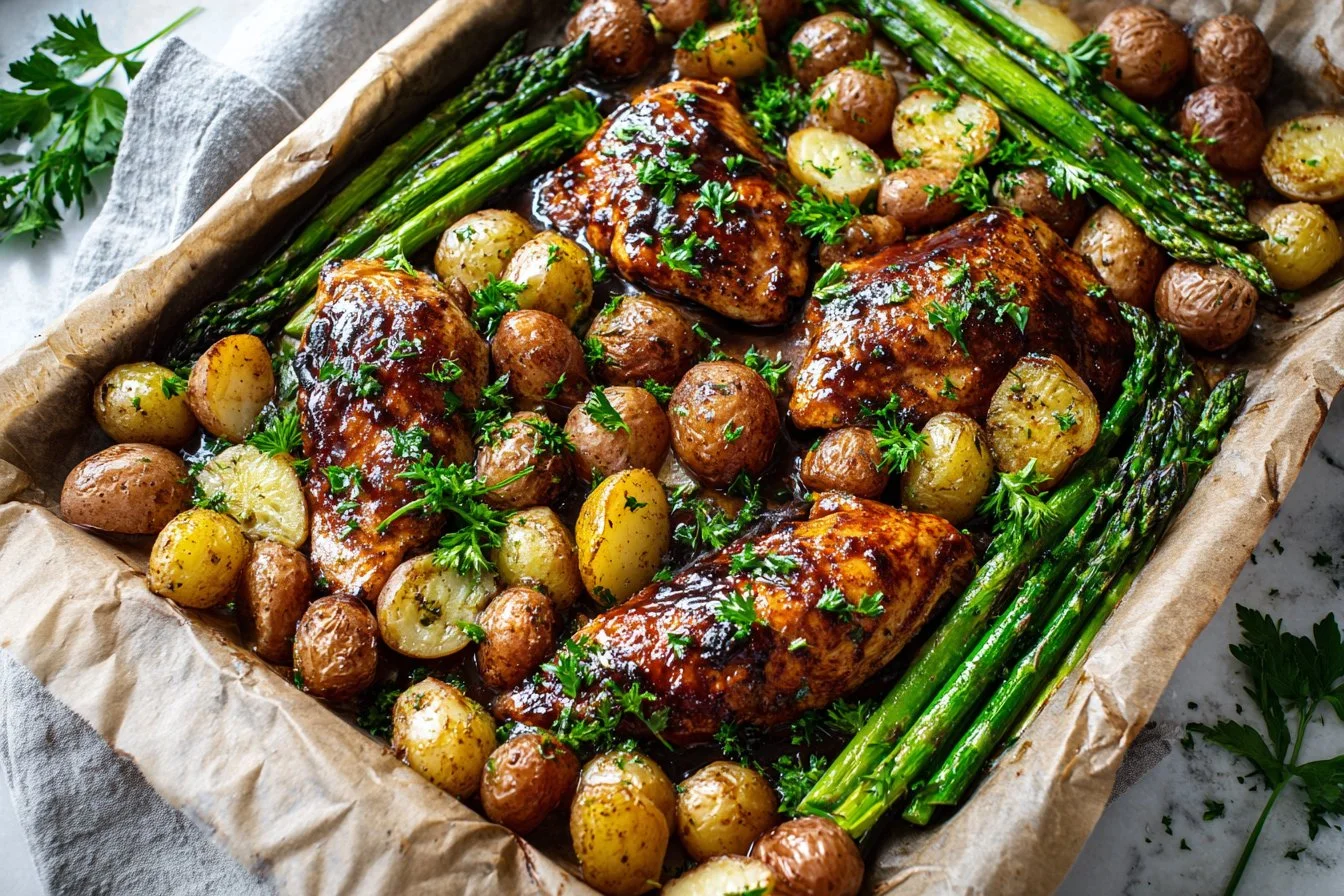 Sheet Pan Roasted Balsamic & Honey Chicken & Asparagus
