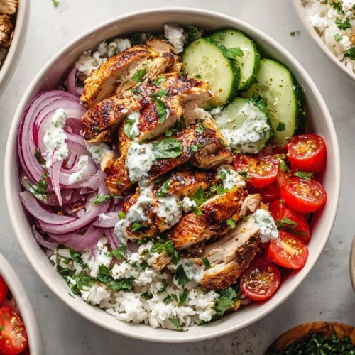 Delicious Chicken Shawarma Bowl with fresh vegetables and spices