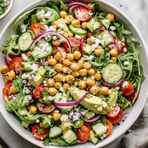 Chickpea Avocado Salad with fresh vegetables in a bowl