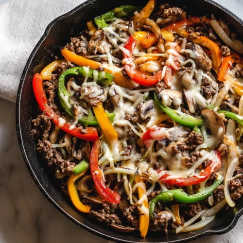 Ground Beef Philly Cheesesteak served in a toasted roll with melted cheese
