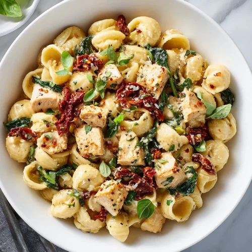 Delicious Marry Me Chicken Pasta served with fresh herbs and parmesan cheese.