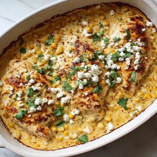 Delicious Mexican Street Corn Chicken garnished with fresh cilantro and cheese.