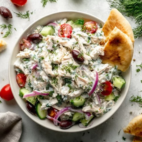 Quick tzatziki rotisserie chicken salad made with fresh ingredients