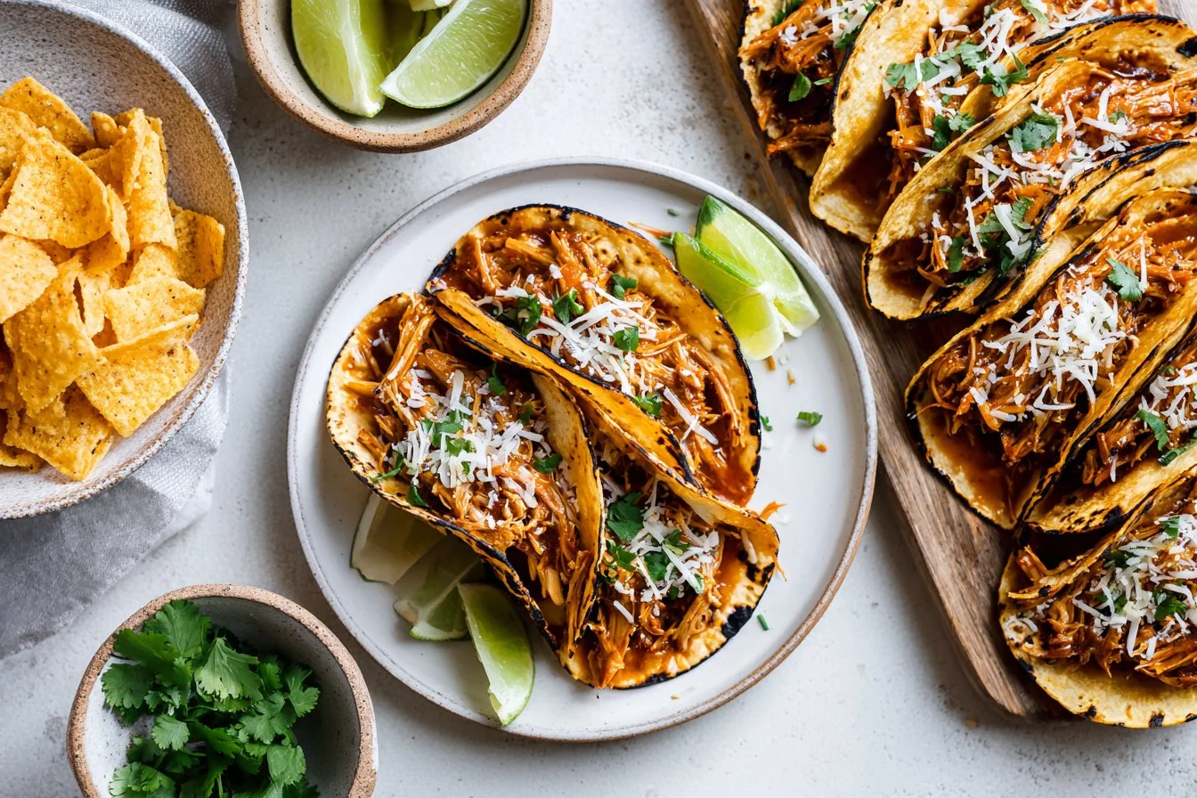 Slow Cooker Shredded BBQ Chicken Tacos