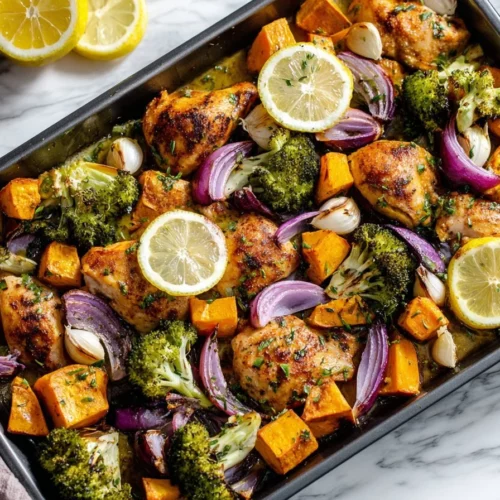 Delicious Sweet Potato and Chicken Traybake ready to serve