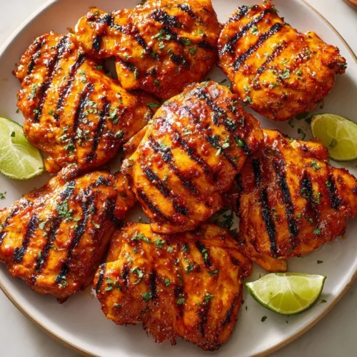 Grilled honey chipotle chicken garnished with fresh herbs