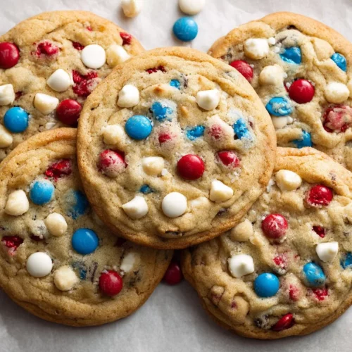 Delicious homemade Monster Cookies with chocolate chips and M&Ms.