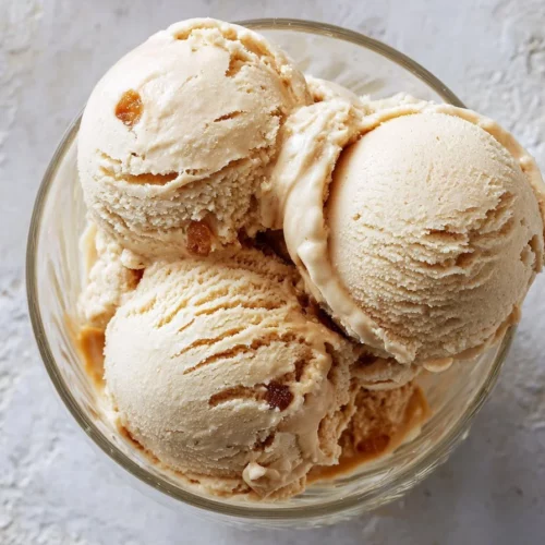 Delicious salted-caramel cottage cheese ice cream served in a bowl